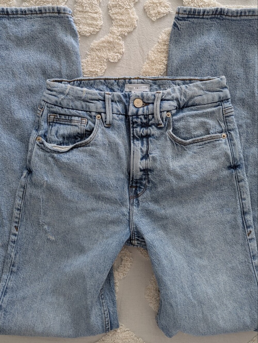 Good American Good Icon Straight Jeans Distressed Size 6 / 28 - Picture 3 of 14